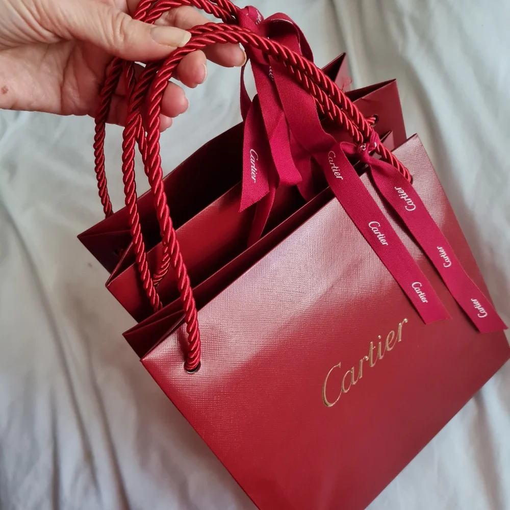 CARTIER fancy red GIFT BAGS with Ribbons - Set of 2 - AUTHENTIC!
